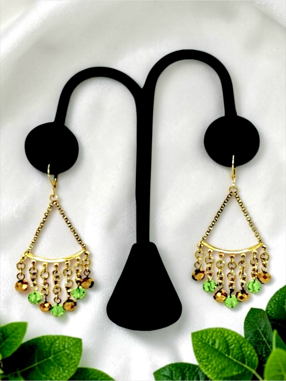 Charter Club Green & Gold Aurora Bead Lever Back Dangle Chandelier Earrings